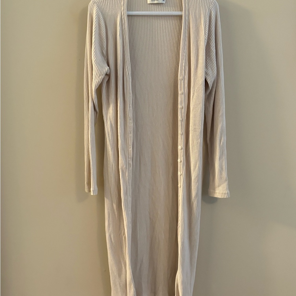 Long Cream Ribbed Cardigan